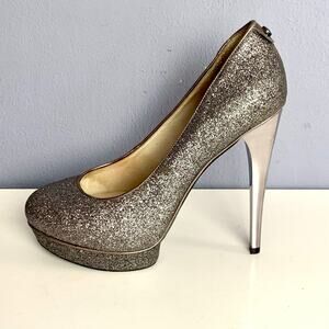 Michael Kors Silver Sparkle Platform Heels Size 7 1/2